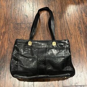 Vintage Marino Orlandi black leather large tote purse made in ITALY in EUC